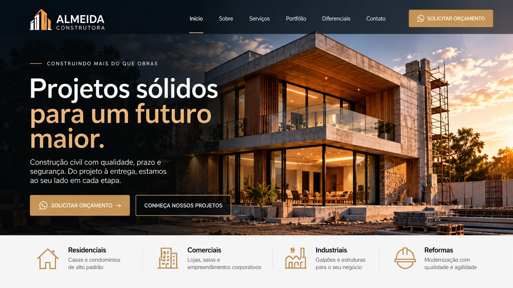 Site da Almeida Construtora em um notebook